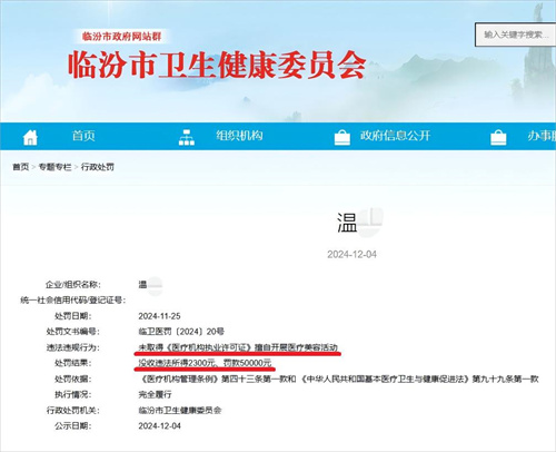 女子无证擅自开展医疗美容活动被罚！