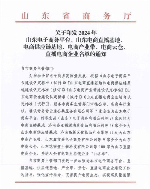 艾多美中国入选山东电子商务平台名单 烟台唯一上榜平台(图1)