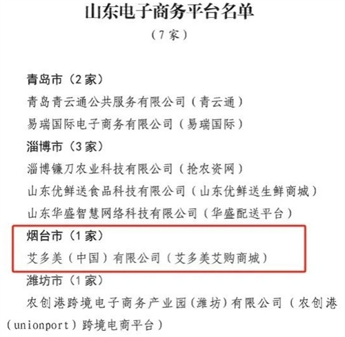 艾多美中国入选山东电子商务平台名单 烟台唯一上榜平台(图2)
